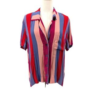 Colorblock Striped Button Up Reformation Viscose Top Retro Camp XL